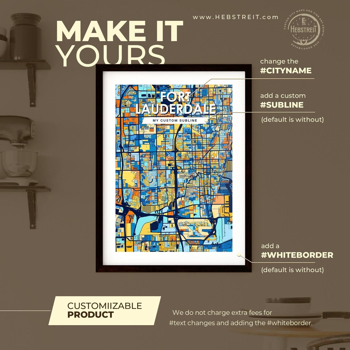Fort Lauderdale Florida Blue Orange City Street Map Art Poster - Image 2