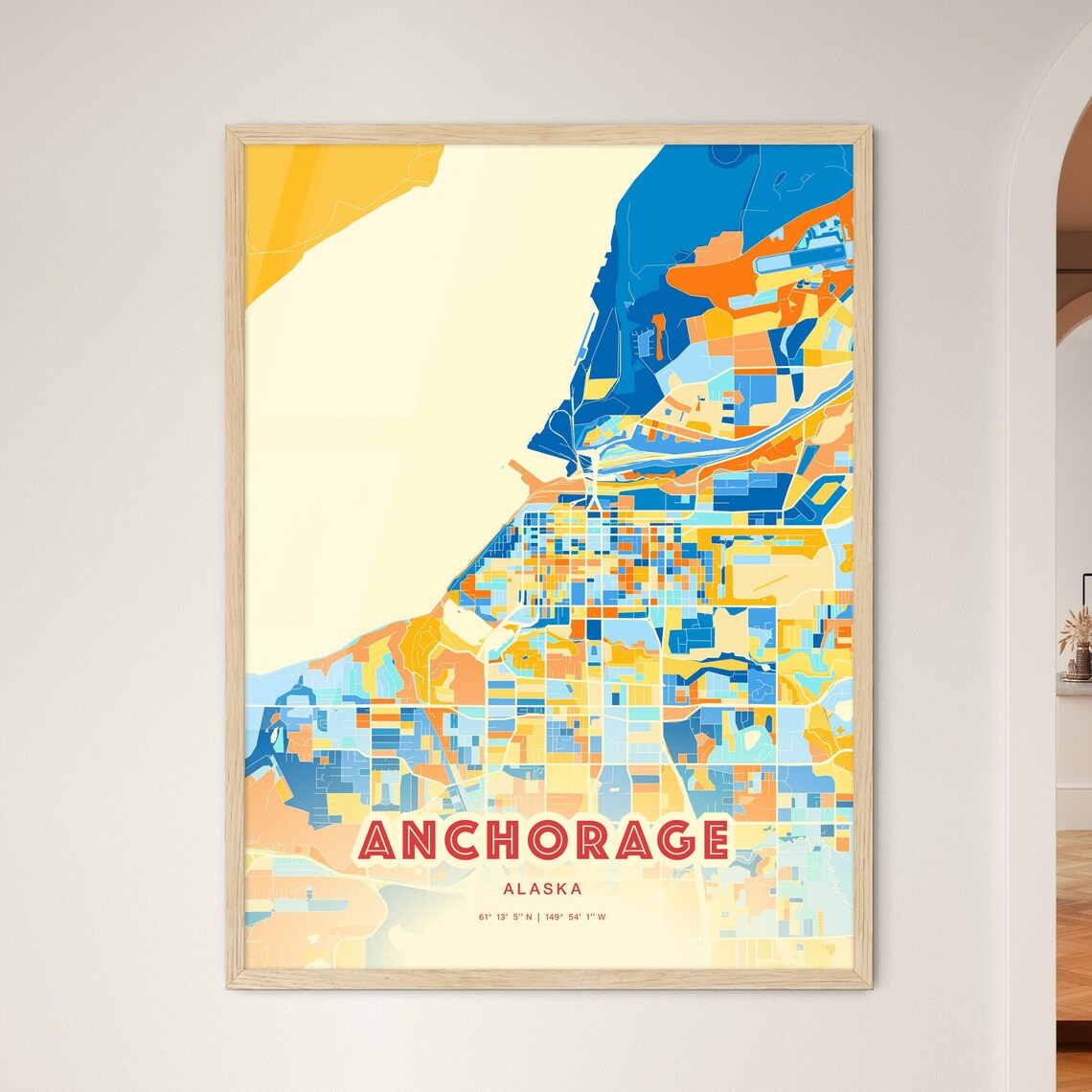 Anchorage Alaska Colorful City Map Art Poster Blue Orange Inlet Design