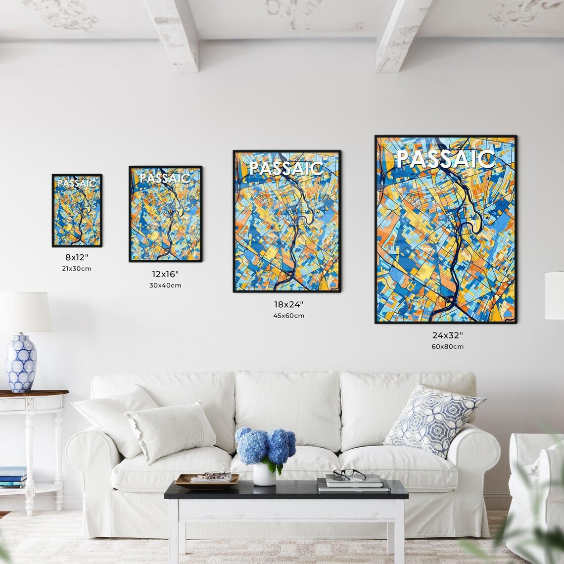 Passaic New Jersey Vibrant Colorful Illustrated Street Map Art Poster - Image 3