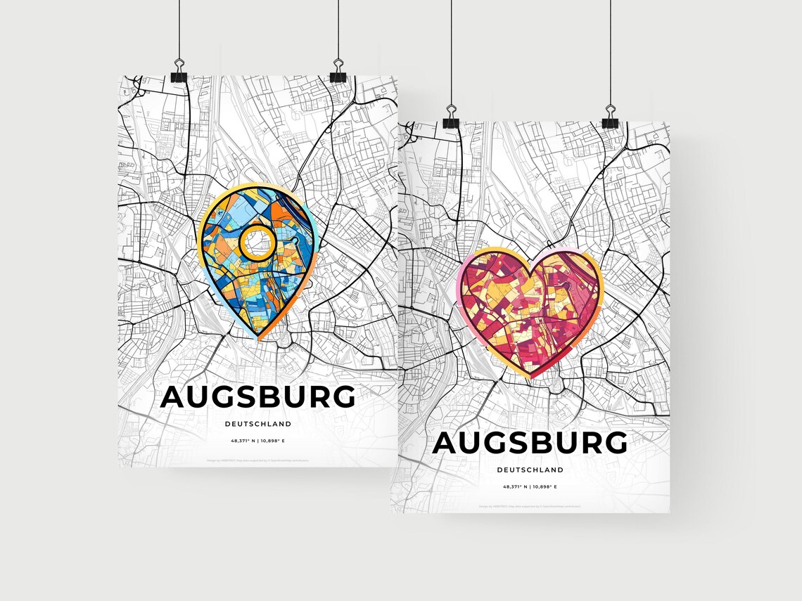 Augsburg Germany City Map Poster With Colorful Heart Art Design - Image 2