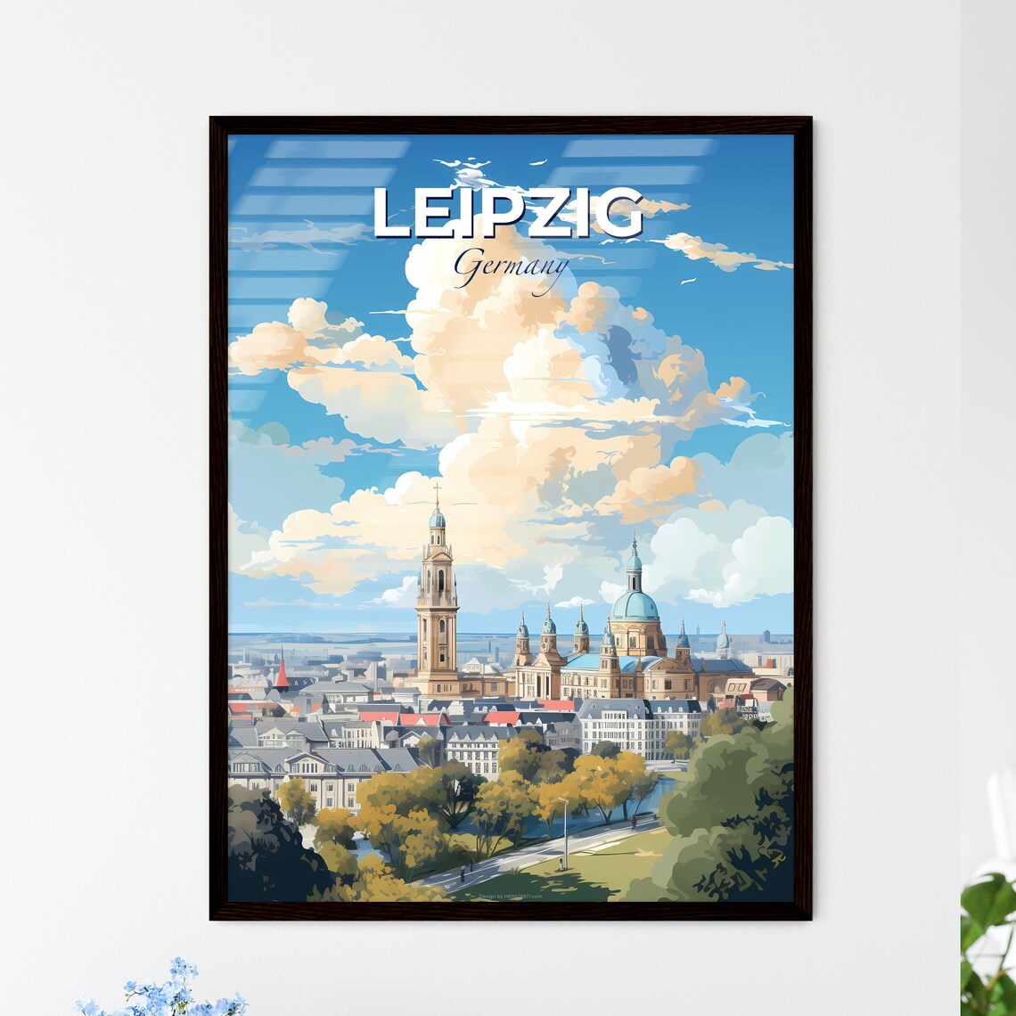 Leipzig Germany Travel Poster Historic Towers Cathedral Skyline Illustration