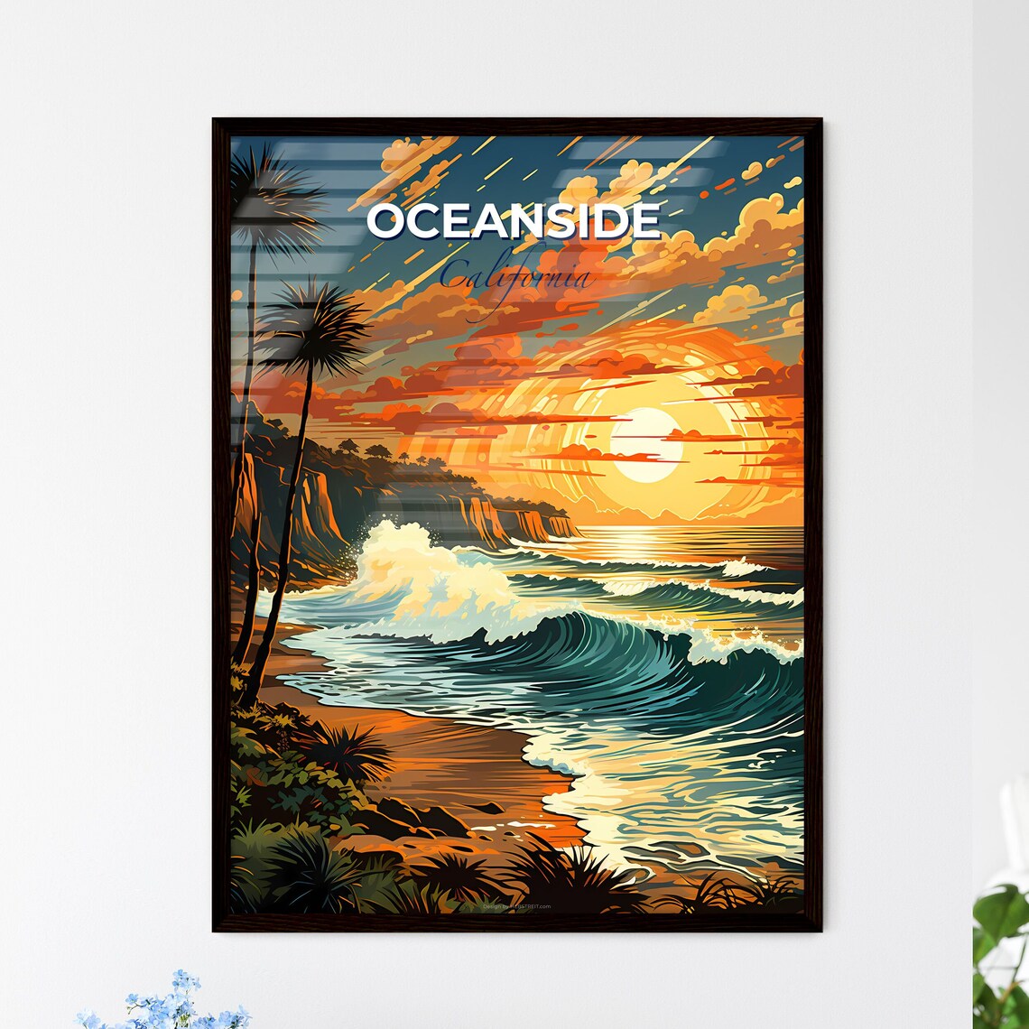 Oceanside California Beach Sunset Waves Surf Art Travel Poster