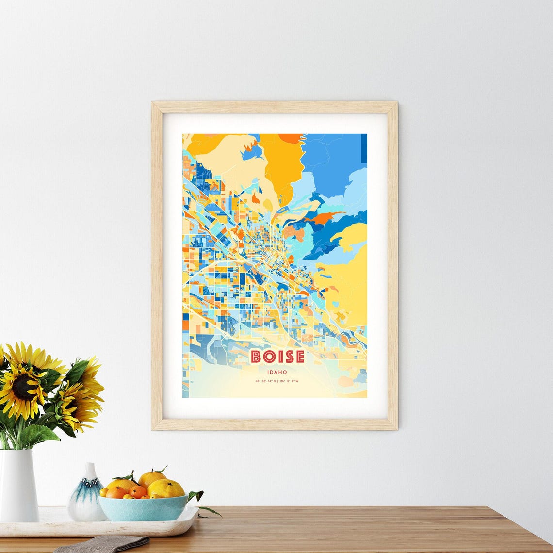 Boise Idaho Modern Bold Vibrant Blue Orange Mosaic City Map Poster - Image 2