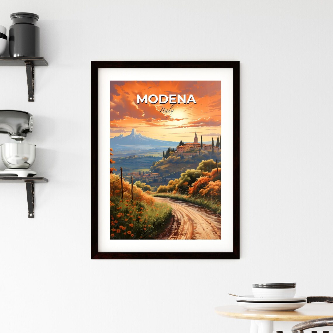 Modena Italy Hilltop Village Sunset Country Road Travel Poster - Image 2