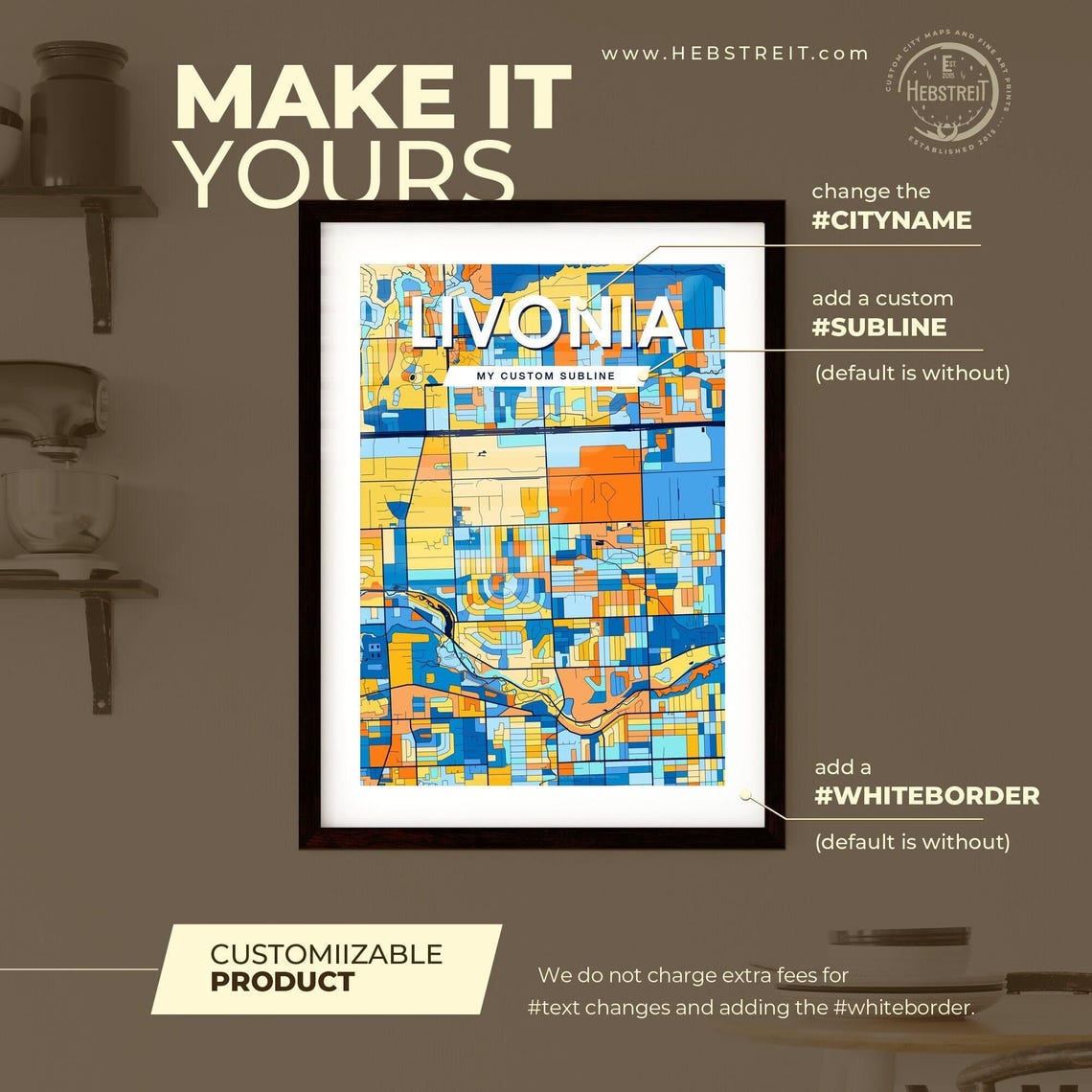 Livonia Michigan Bright Mosaic City Street Map Artwork Poster - Image 2