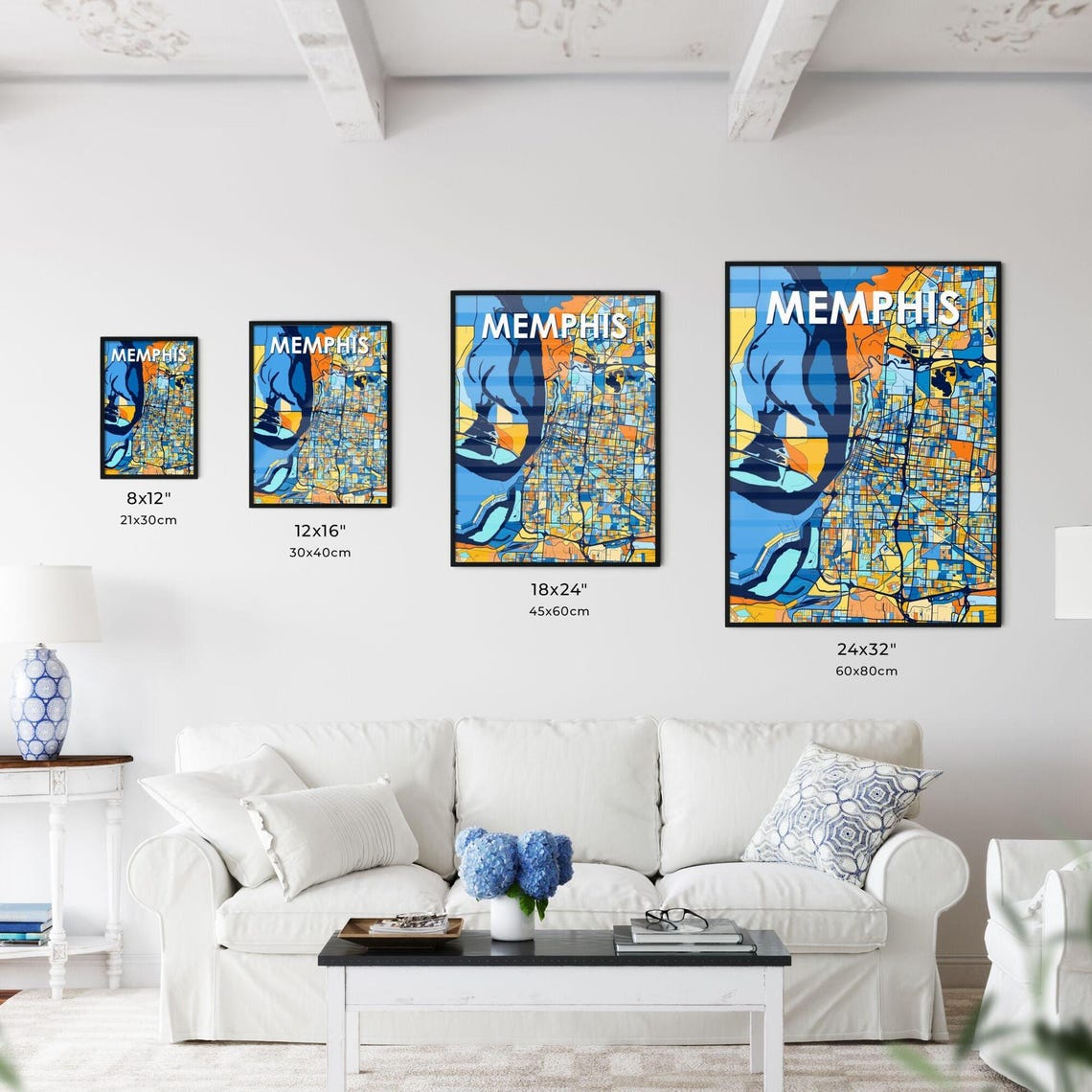 Memphis Tennessee Vibrant Stylized Blue and Orange City Map Poster - Image 3