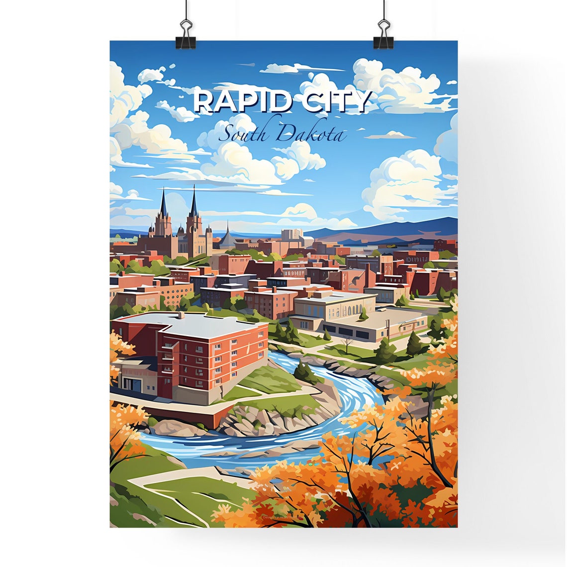 Rapid City South Dakota Autumn River Trees Sunny Cityscape Poster - Image 4