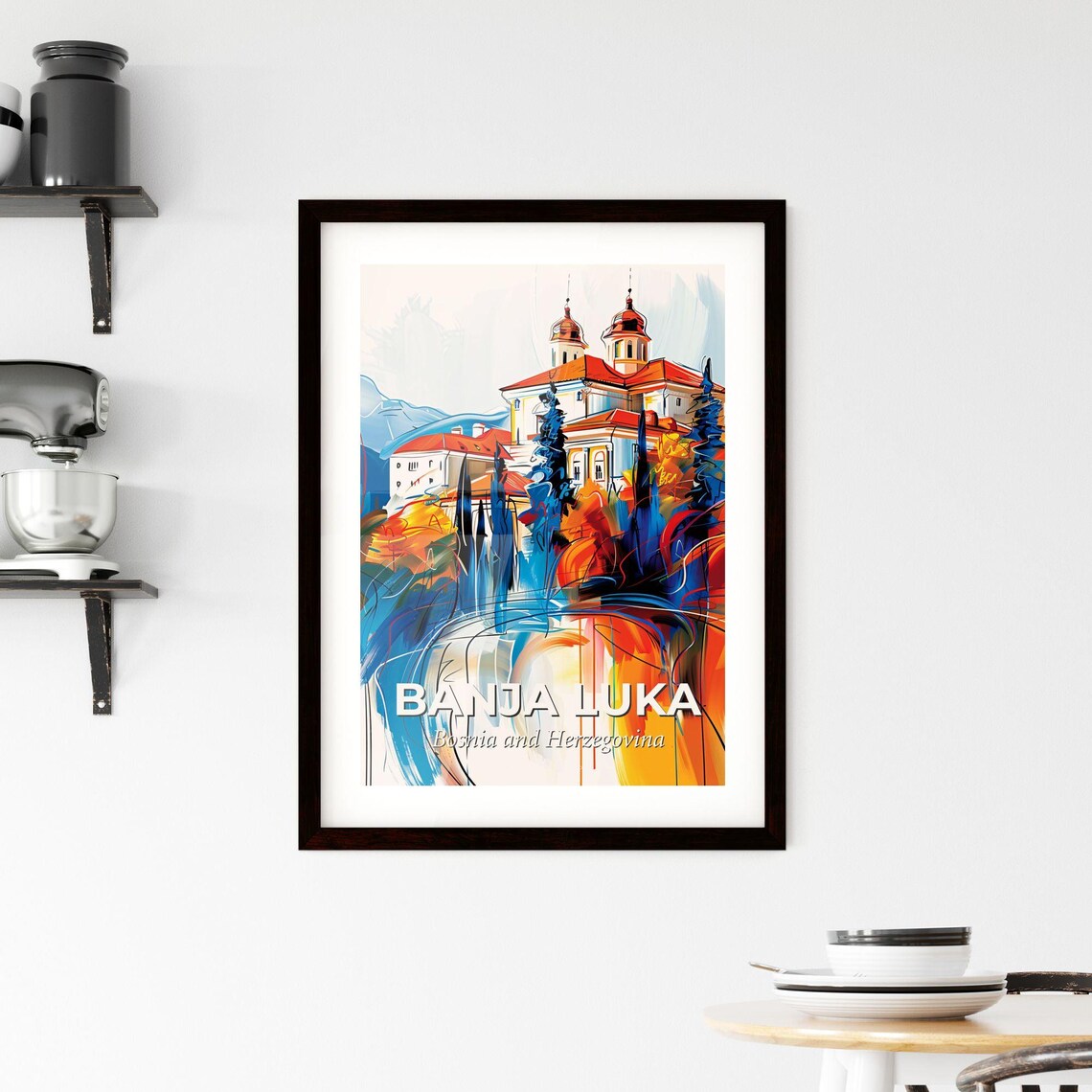 Banja Luka Bosnia Vibrant Watercolor Old Town City Art Poster - Image 2