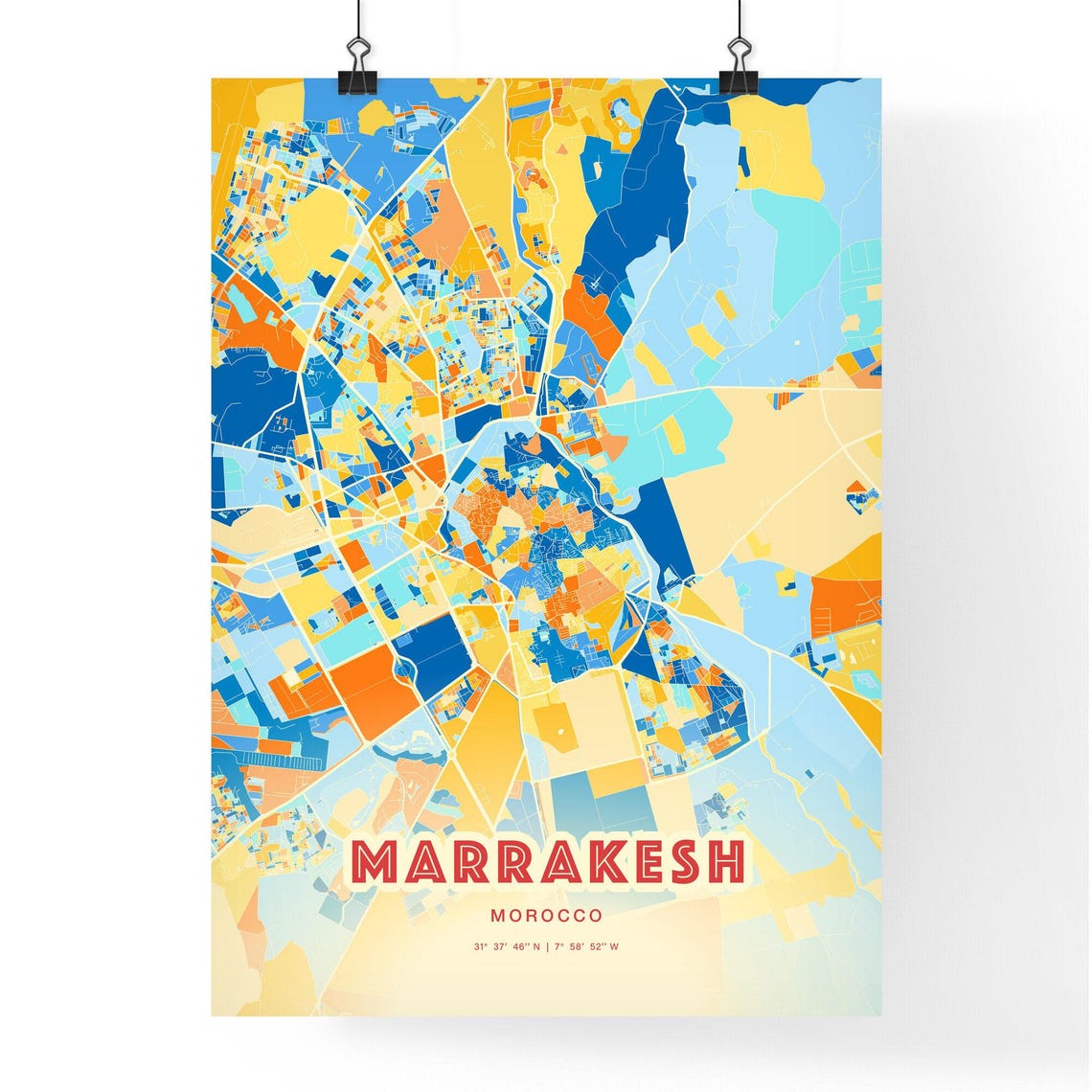 Marrakesh Morocco City Map Blue Orange Modern Cartography Art Poster - Image 3