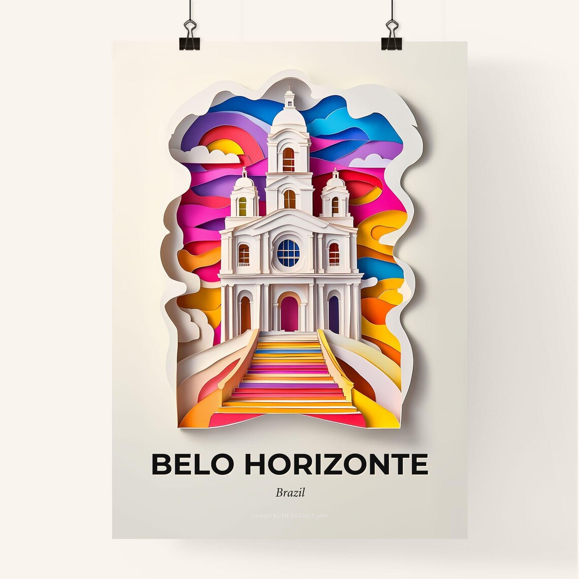 Belo Horizonte Brazil Church Rainbow Colorful Paper Cut Poster - Image 4