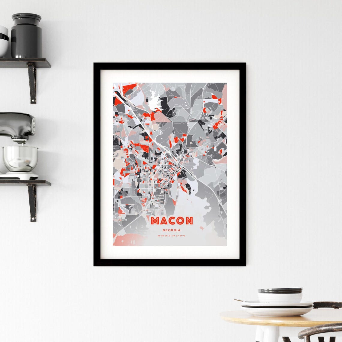 Macon Georgia City Map Art Modern Red Gray Coordinate Decor Poster - Image 2
