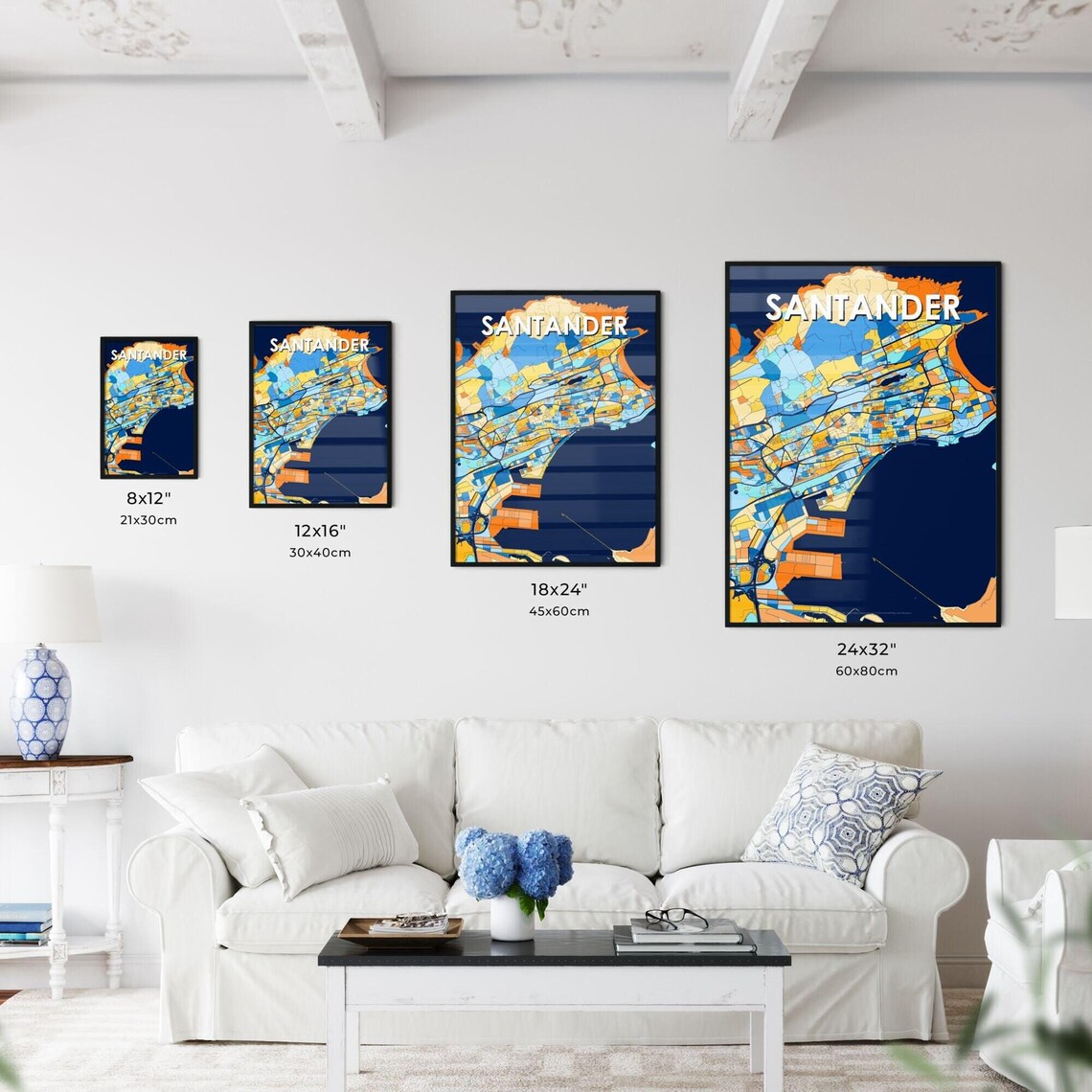 Santander Spain Artistic Colorful City Map Wall Decor Travel Design Poster - Image 3