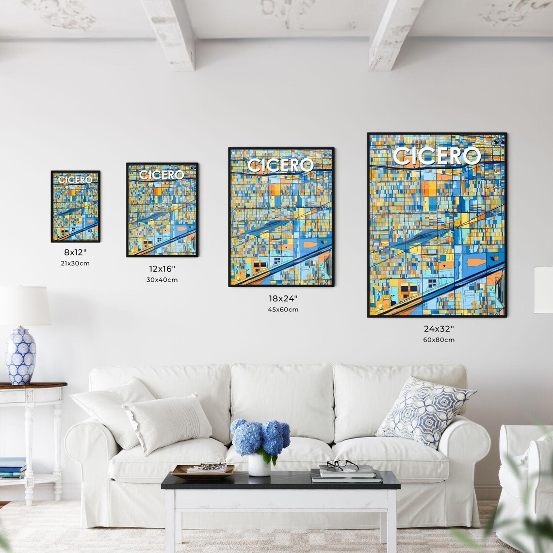 Cicero Illinois Vibrant Colorful Geometric Street Grid City Map Art Poster - Image 3