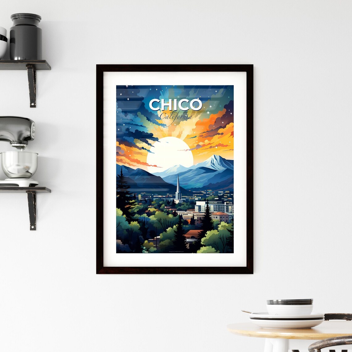 Chico California Big Sun Mountain Town Evergreen Sunset Poster - Image 2