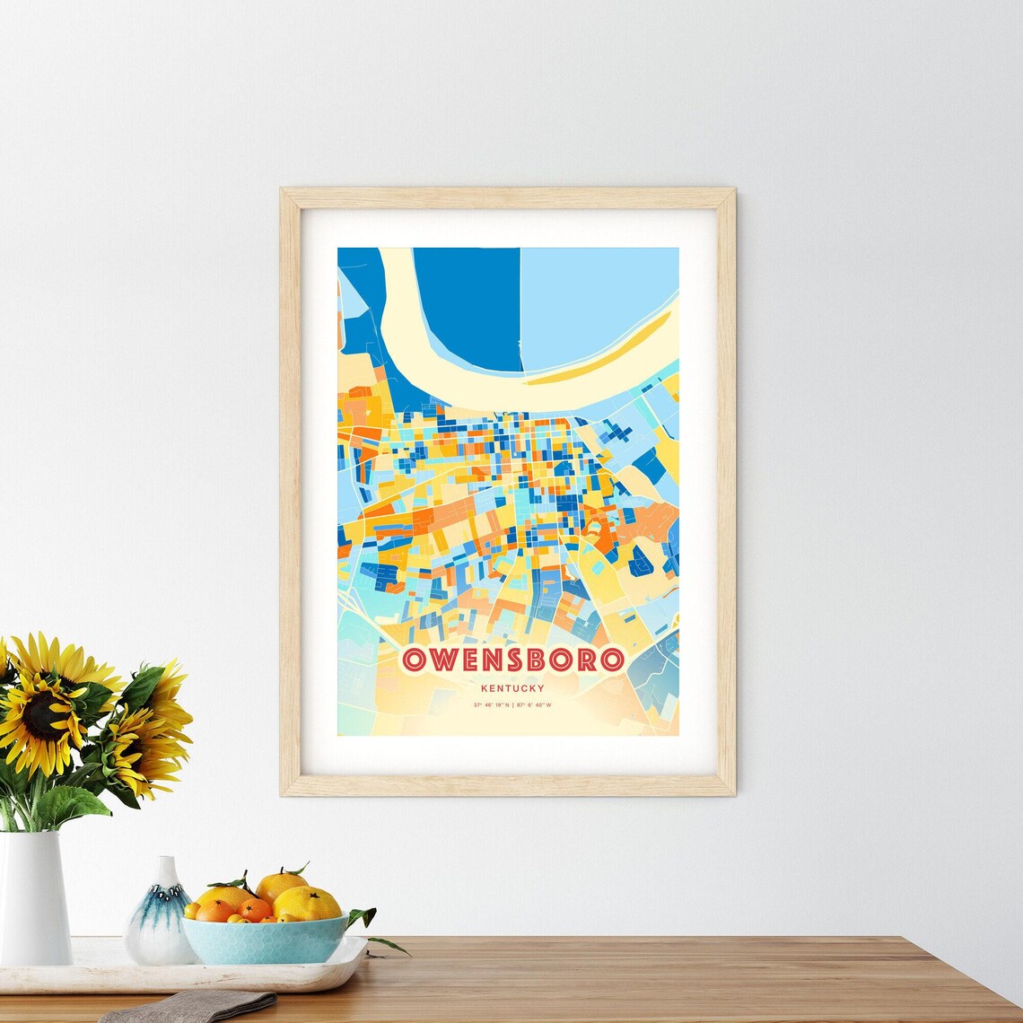 Owensboro Kentucky Blue Orange City Map Art Home Decor Poster - Image 2