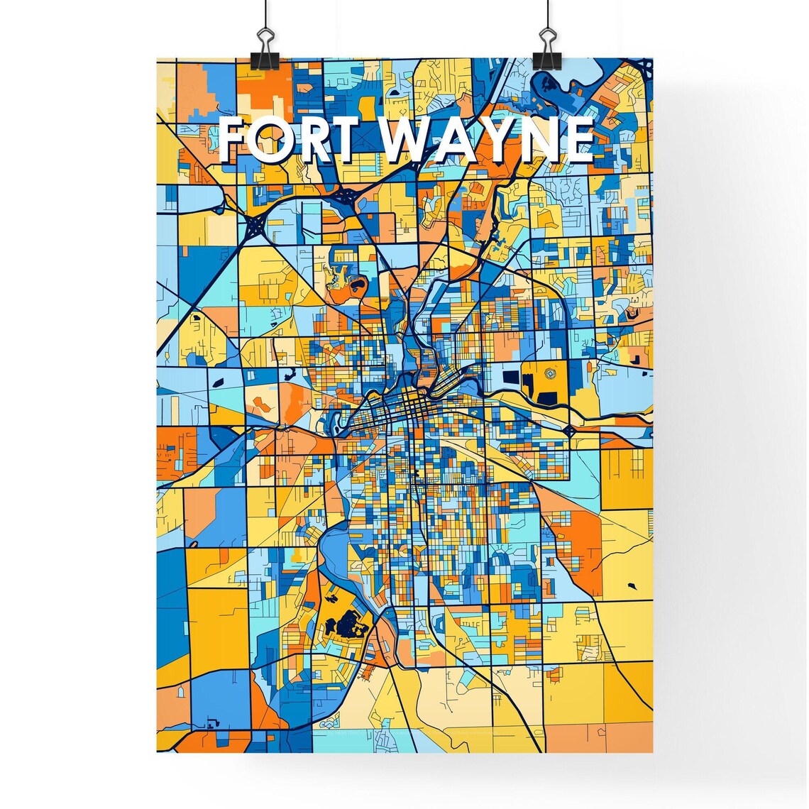Fort Wayne Indiana Colorful Modern City Street Map Artwork Poster - Image 4