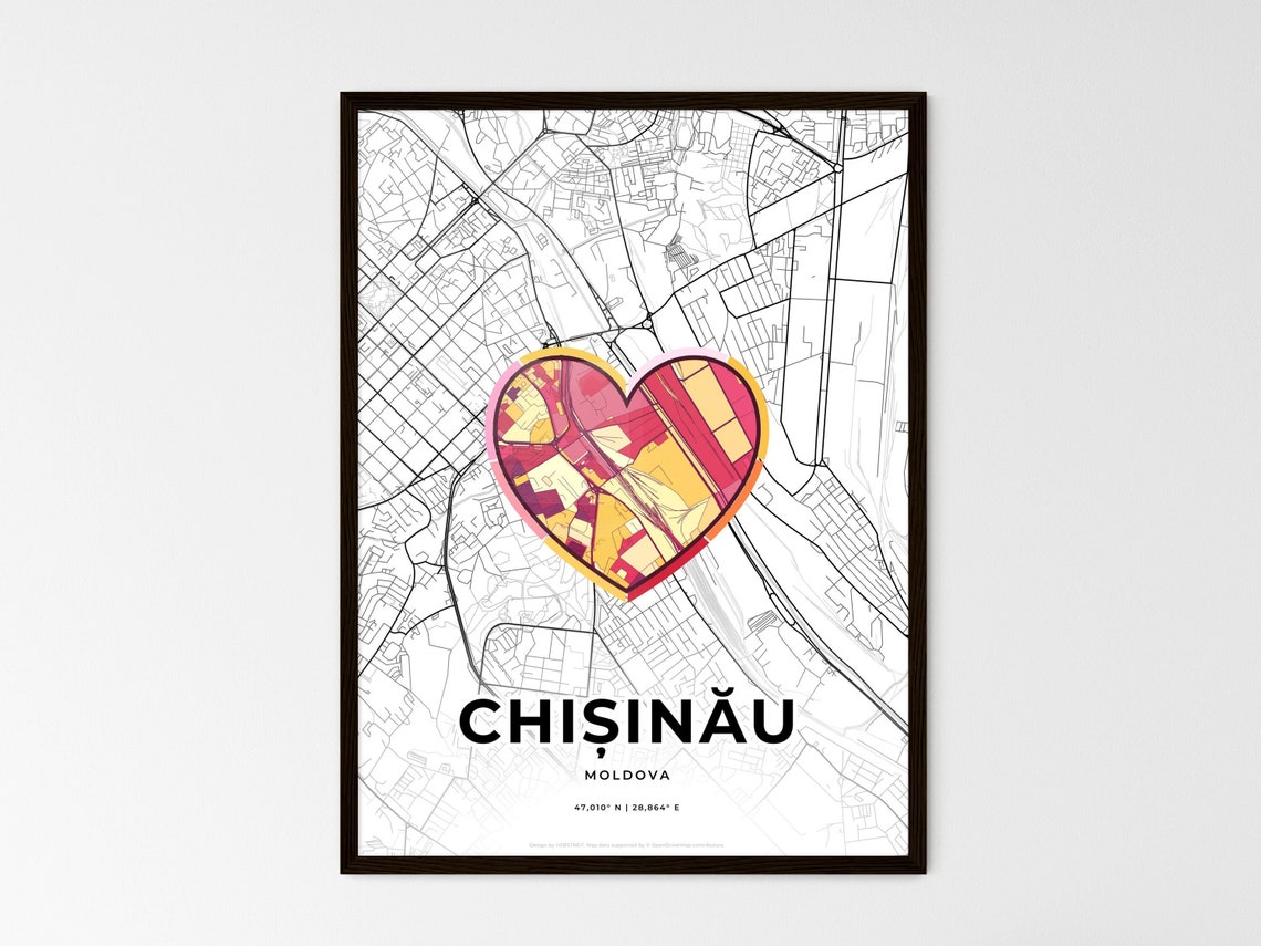 Chisinau Moldova Minimalist Line Art Heart Shaped City Map Poster