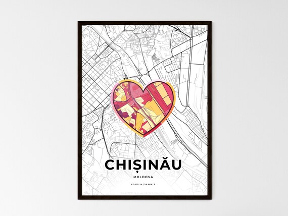 Chisinau Moldova Minimalist Line Art Heart Shaped City Map Poster