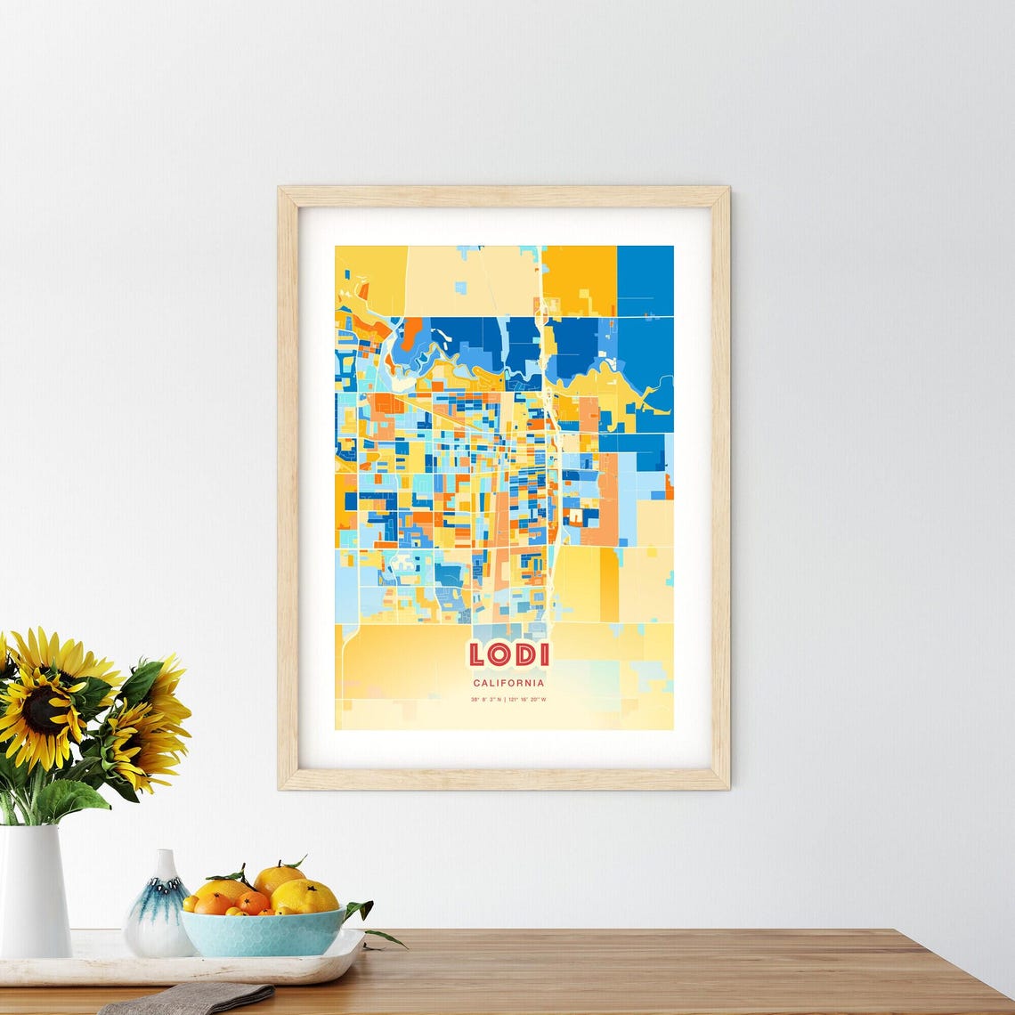 Lodi California Blue Orange Street Map Art Home Decor Poster - Image 2