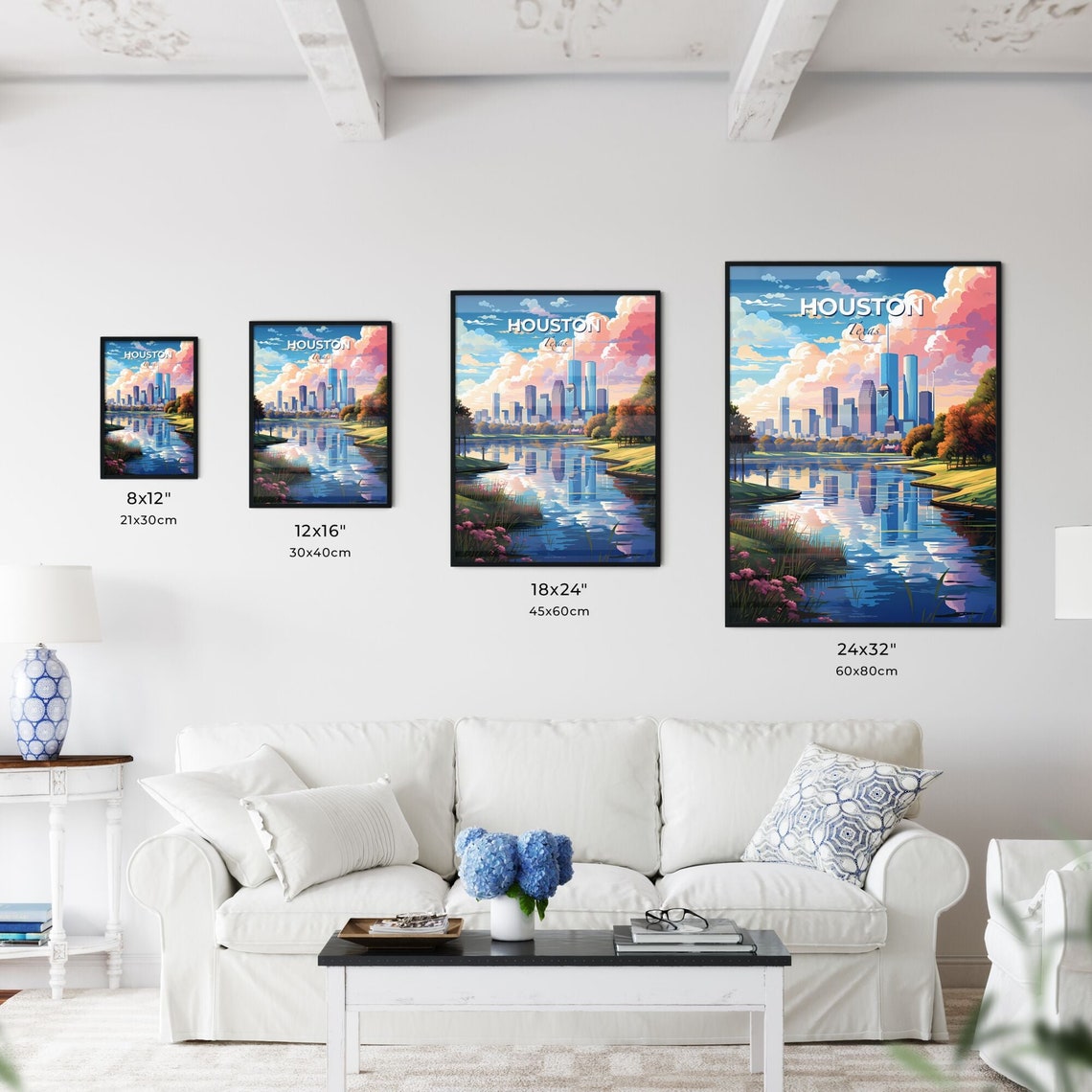Houston Texas Downtown Skyline Lake Sunset Glow Travel Poster - Image 3