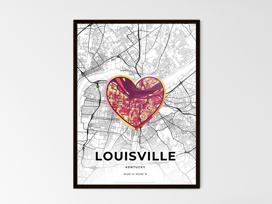 Louisville Kentucky Minimal Map Art With Colorful Heart Icon Poster