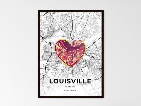 Louisville Kentucky Minimal Map Art With Colorful Heart Icon Poster