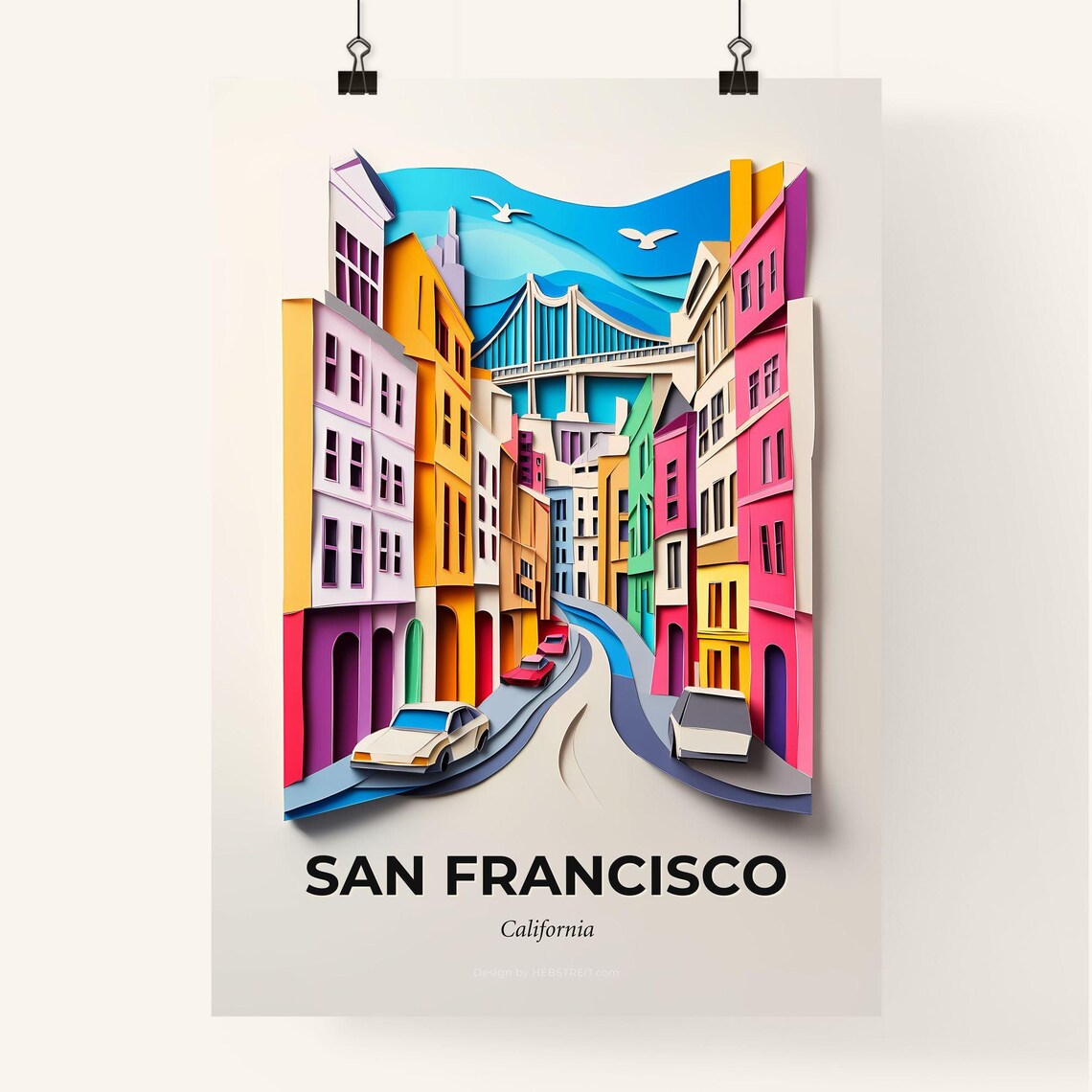 San Francisco California 3D Paper Cut Street Scene Art Poster - Image 4