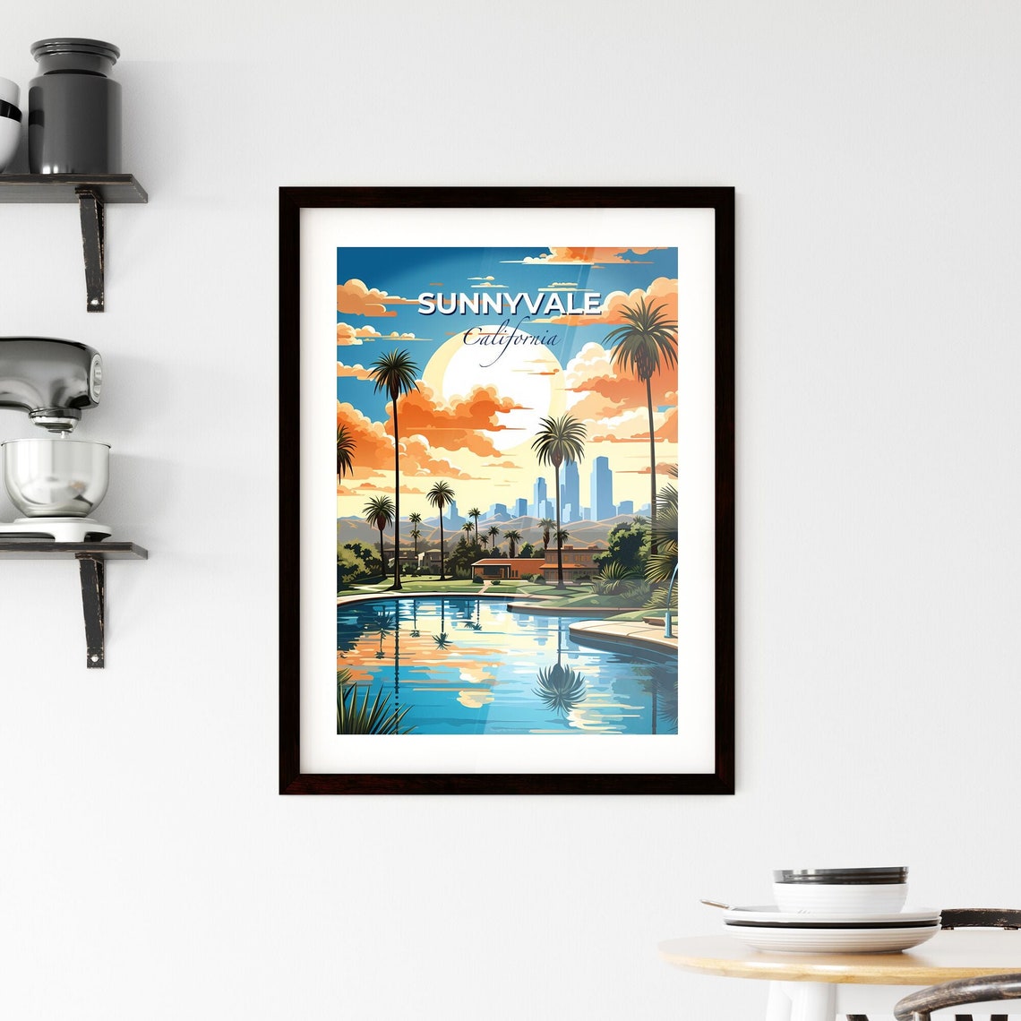 Sunnyvale California Pool Palm Trees Sunset Resort Skyline Poster - Image 2