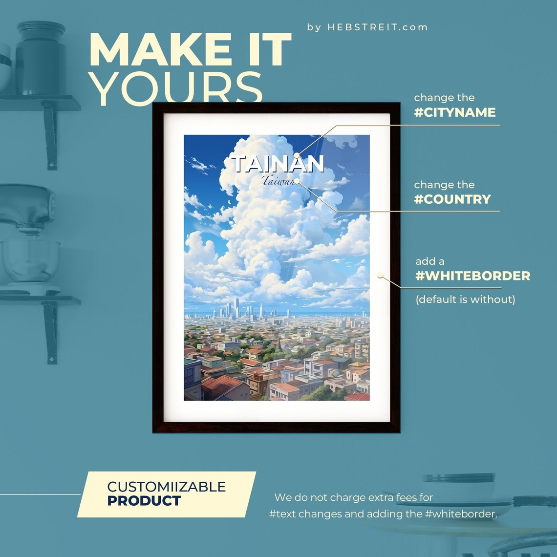 Tainan Taiwan City Rooftops Towering Cumulus Cloud Sky Travel Poster - Image 2