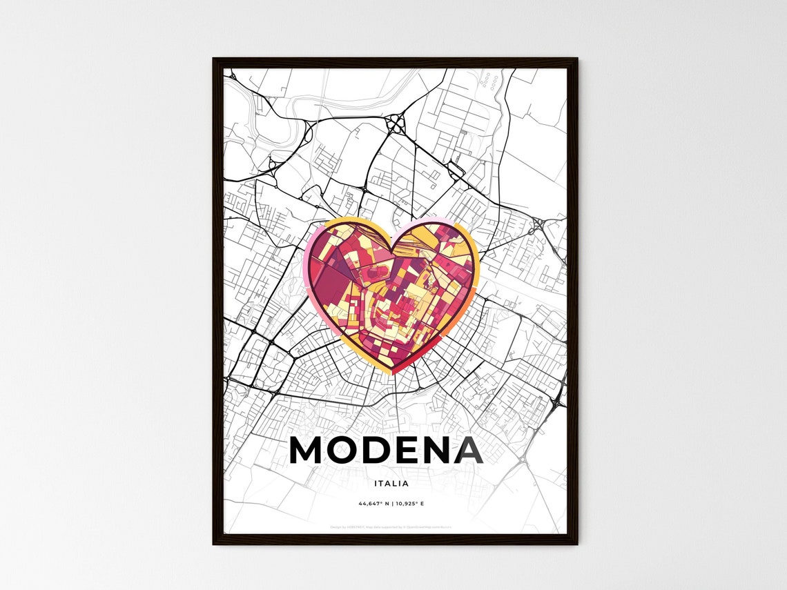 Modena Italy Where It All Began Heart Map Coordinates Poster