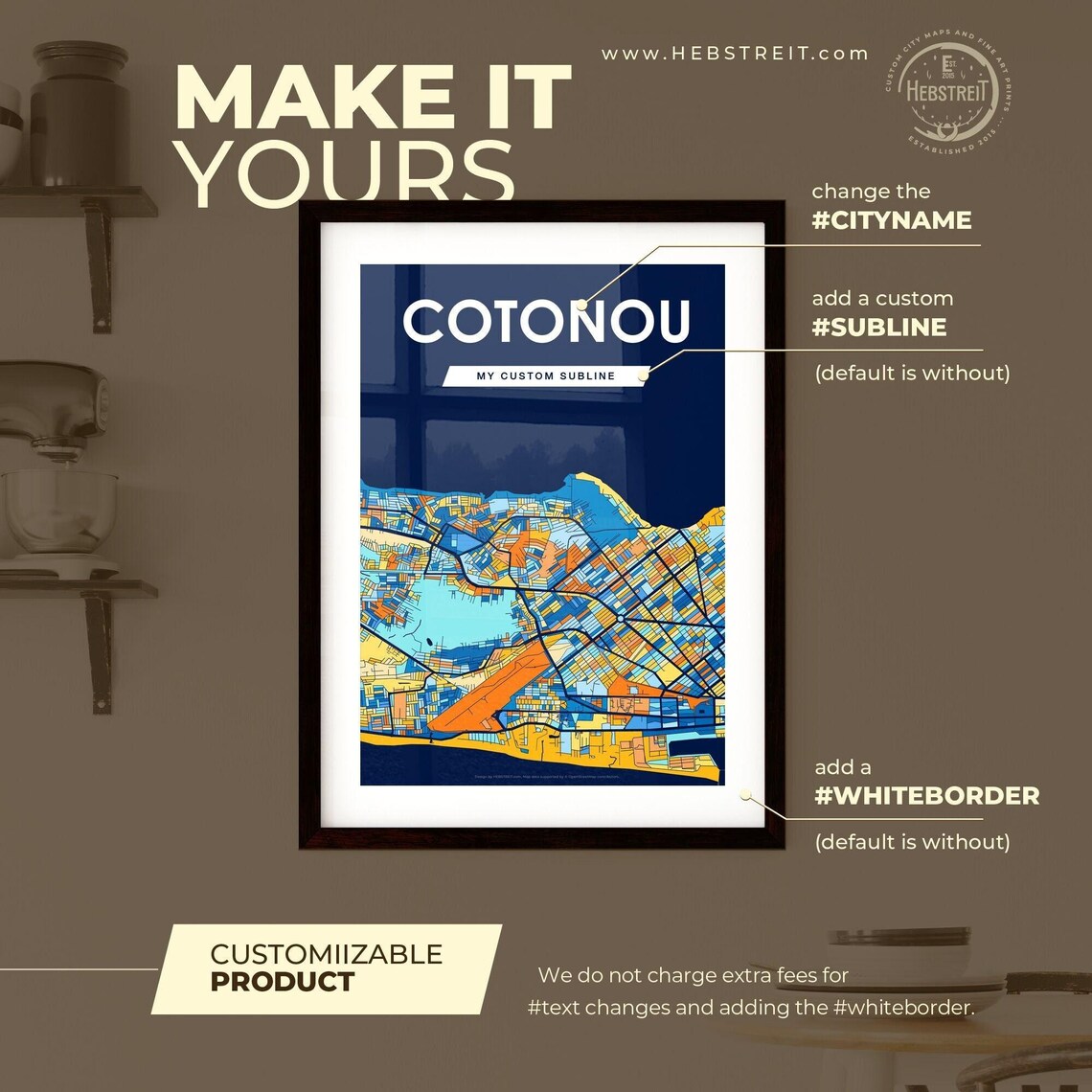 Vibrant Cotonou Benin Colorful Street Map Home Decor Art Print - Image 2