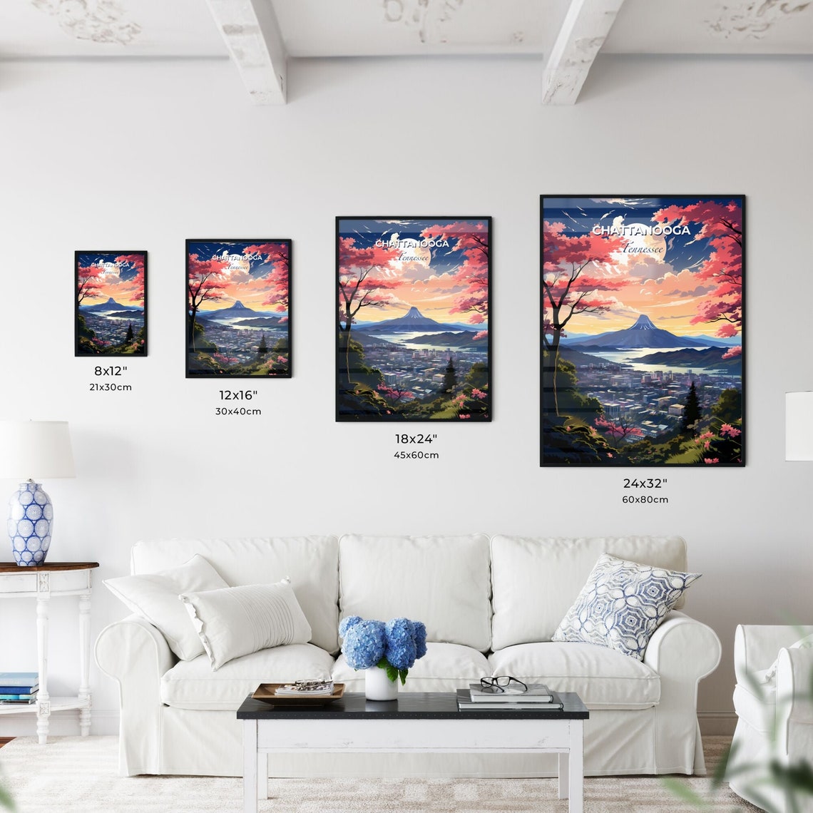 Chattanooga Tennessee Night Skyline Moon Blossom Travel Poster - Image 3