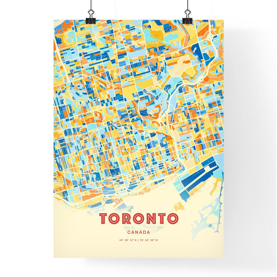 Toronto Canada Modern Geometric Blue Orange City Map Art Poster - Image 3