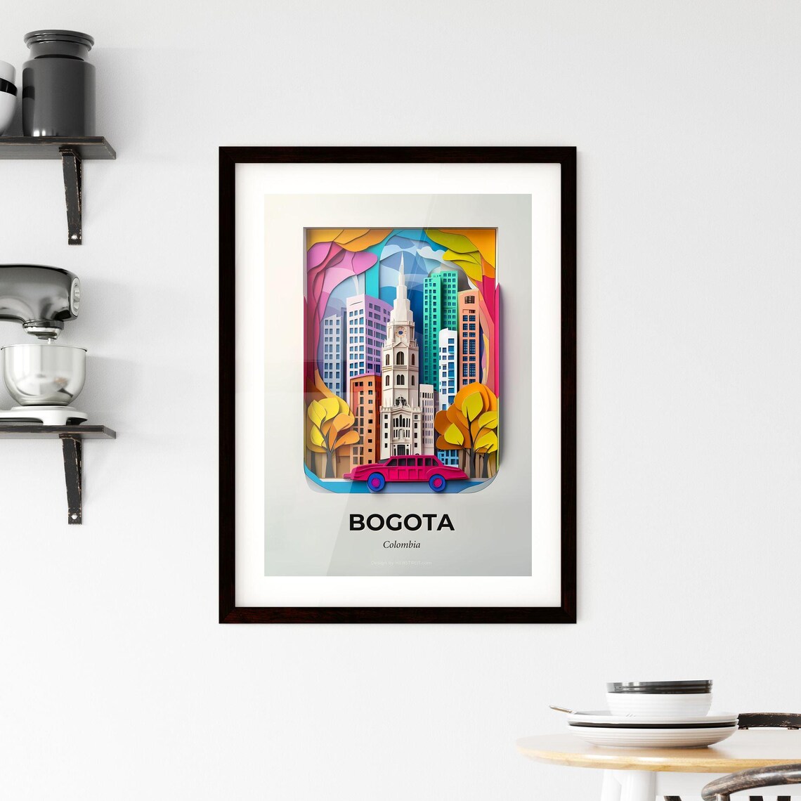 Bogota Colombia Skyline Clock Tower Colorful Paper Cut Art Poster - Image 2