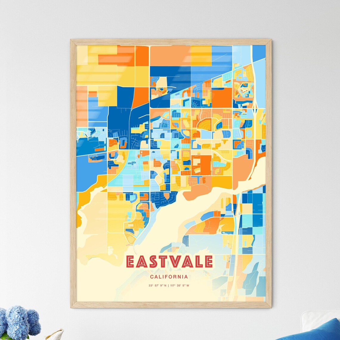 Eastvale California Blue Orange City Map Art Home Decor Poster - Image 3