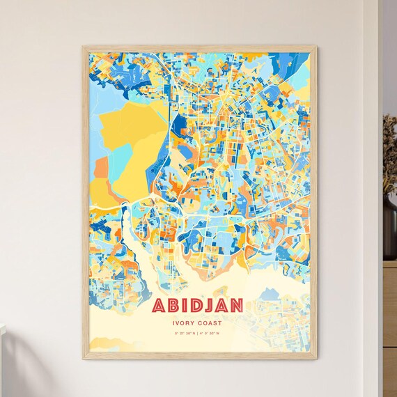 Abidjan Ivory Coast Colorful City Map Coordinates Art Poster