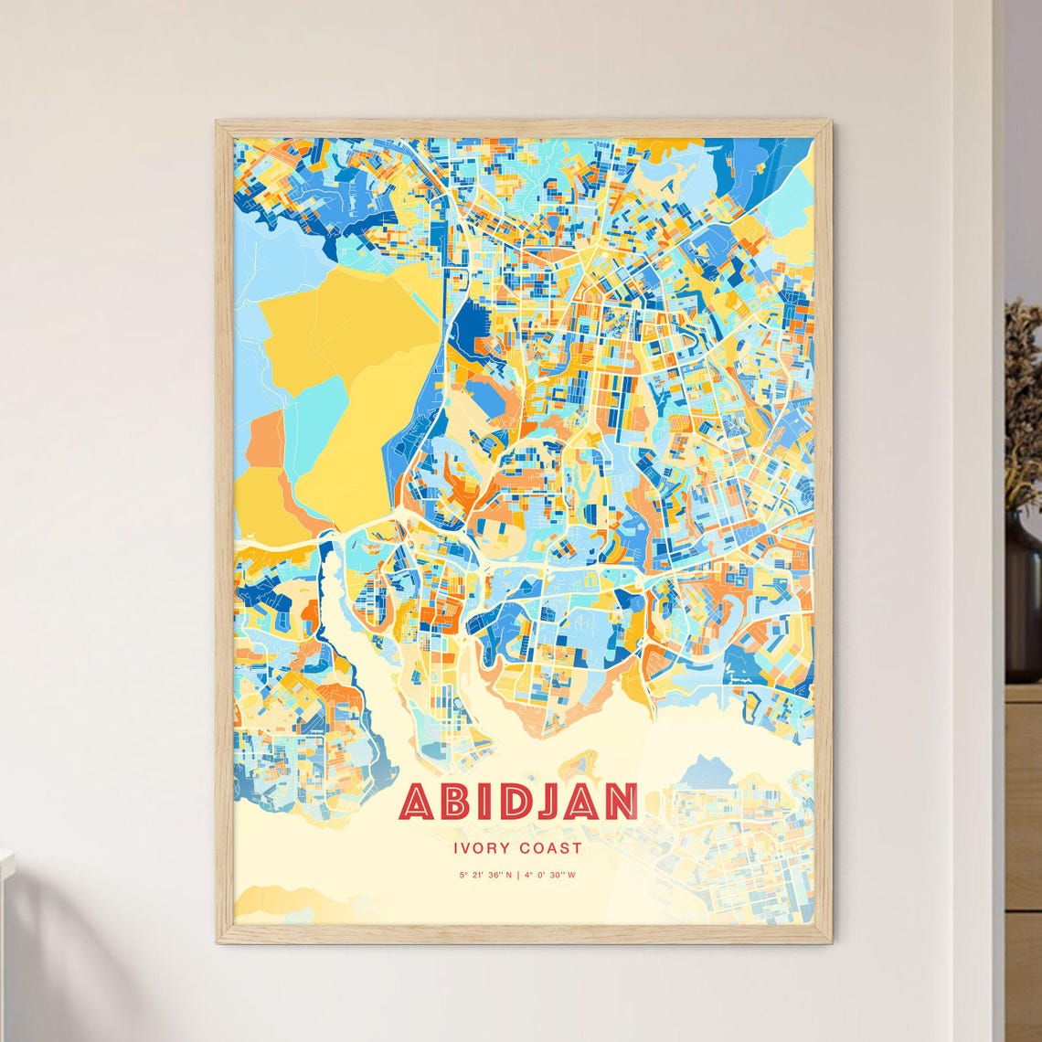 Abidjan Ivory Coast Colorful City Map Coordinates Art Poster