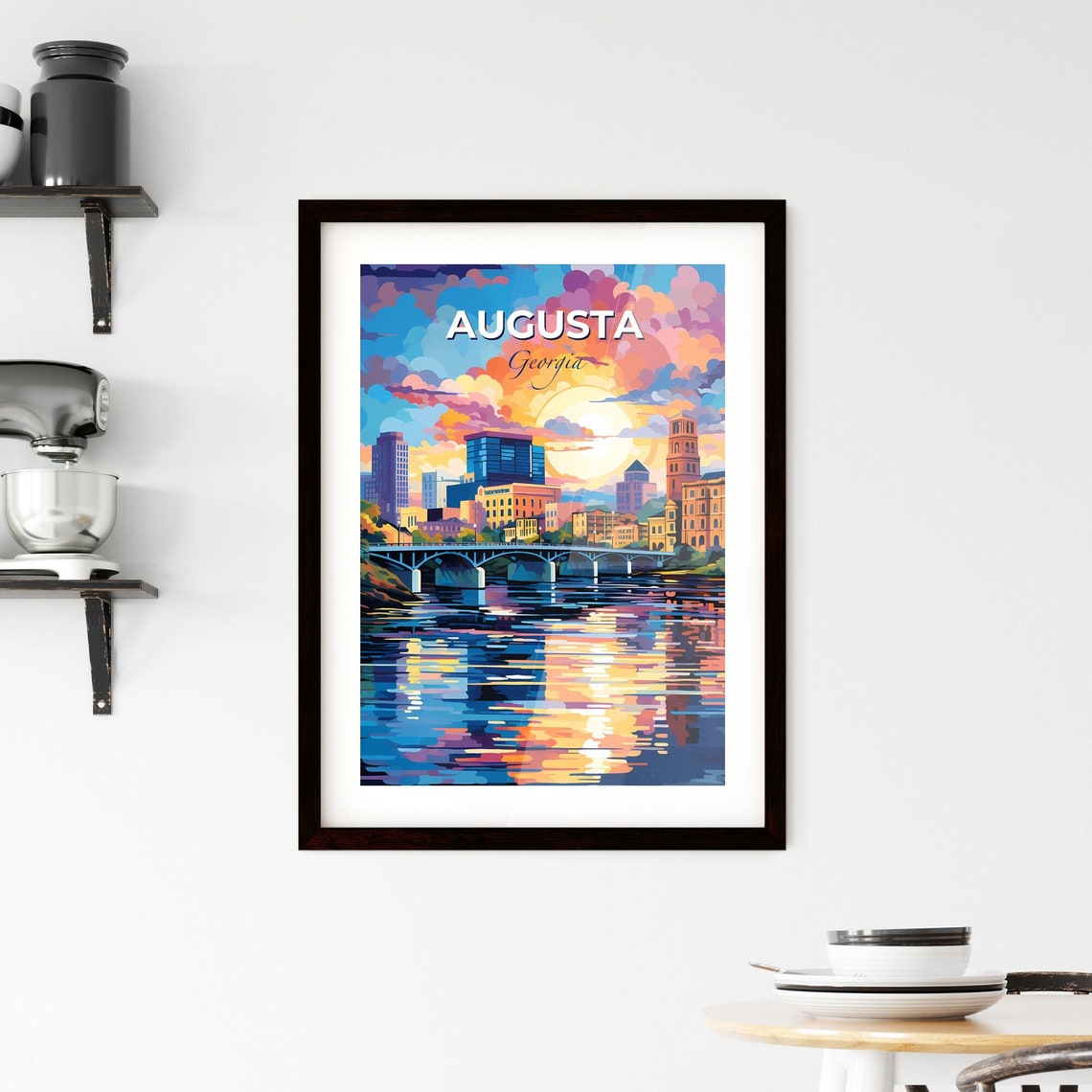 Augusta Georgia River City Sunset Bridge Reflection Art Poster - Image 2