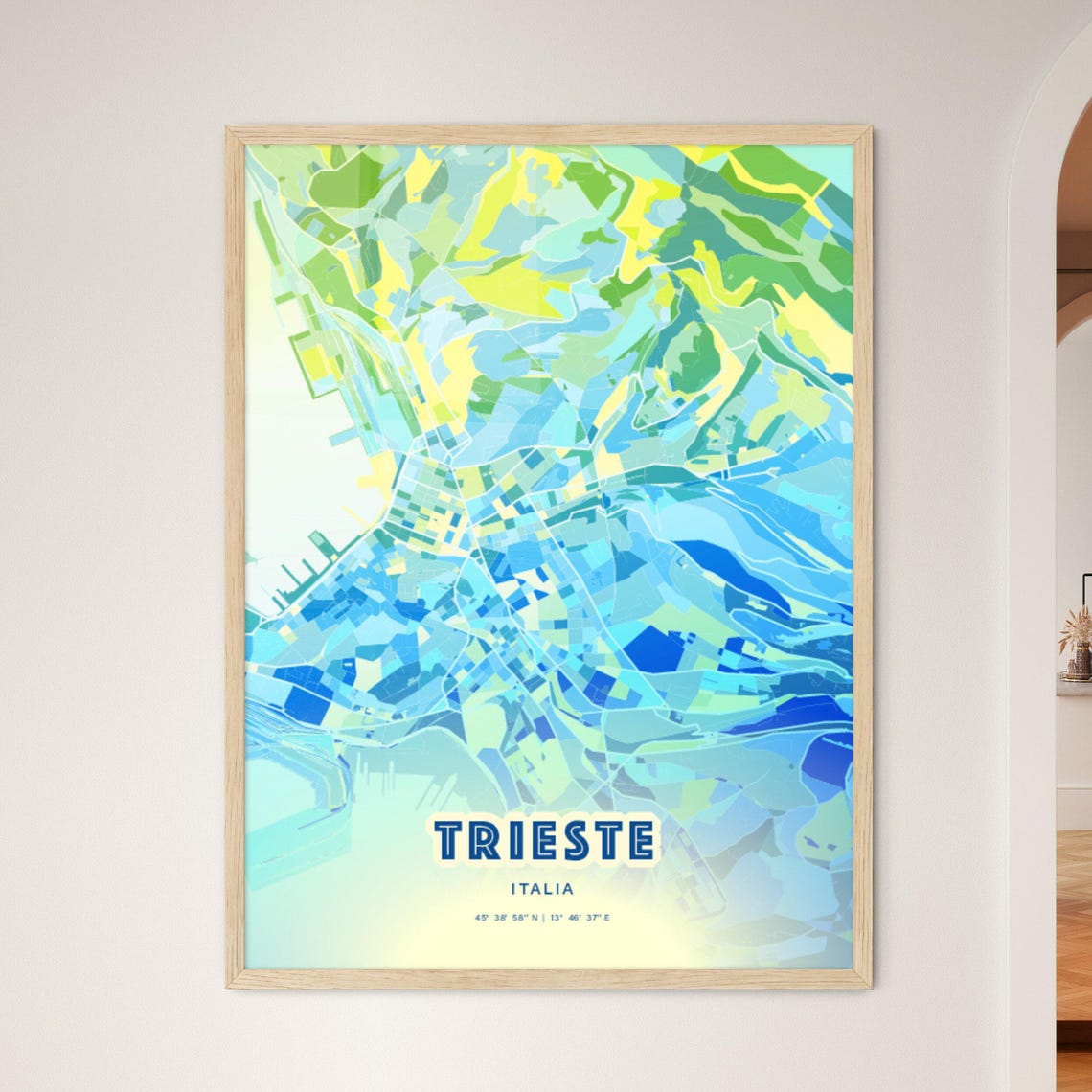 Trieste Italy Personalized Bluish Art City Map Coordinates Poster