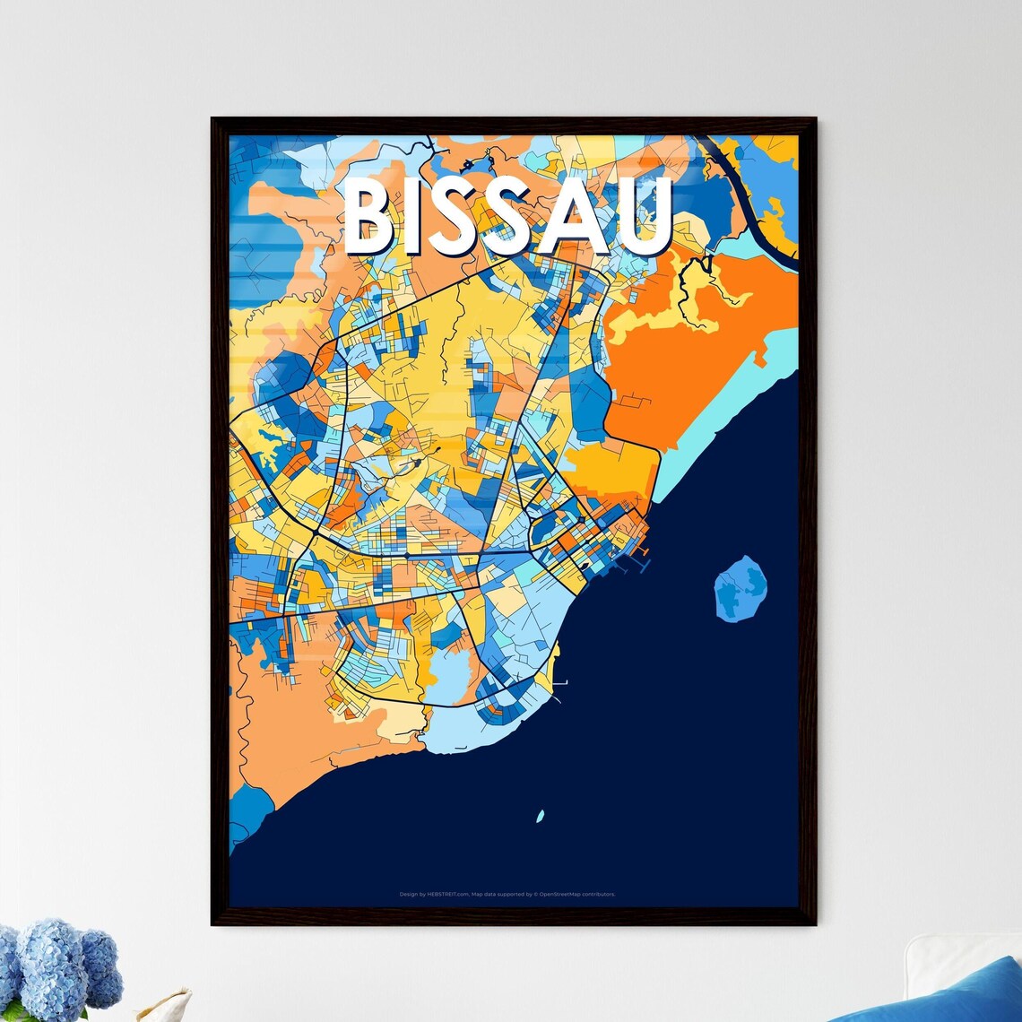Bissau Guinea-Bissau Colorful City Street Map Blue Poster Art