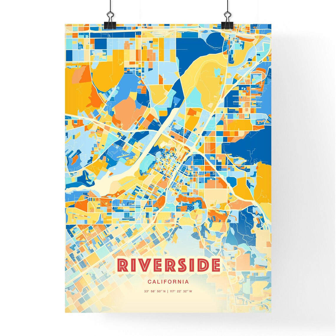 Riverside California Colorful Blue Orange City Map Art Poster - Image 3