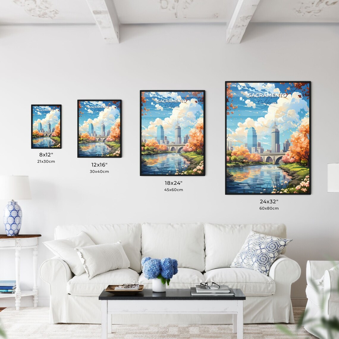 Sacramento California River Bridge Skyline Blossom Travel Poster - Image 3