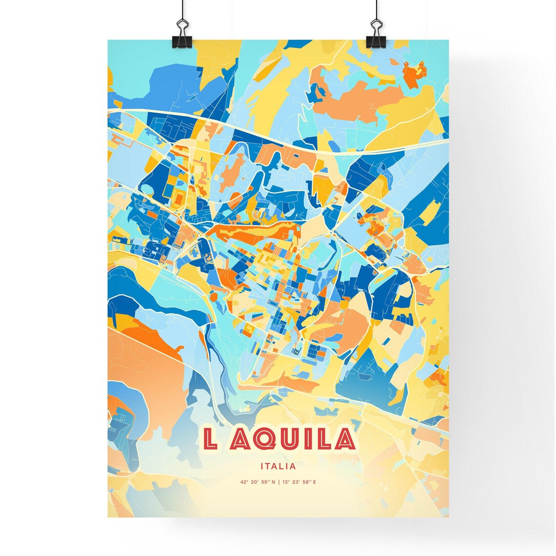 L Aquila Italy Colorful Blue and Orange Street Map City Art Poster - Image 3