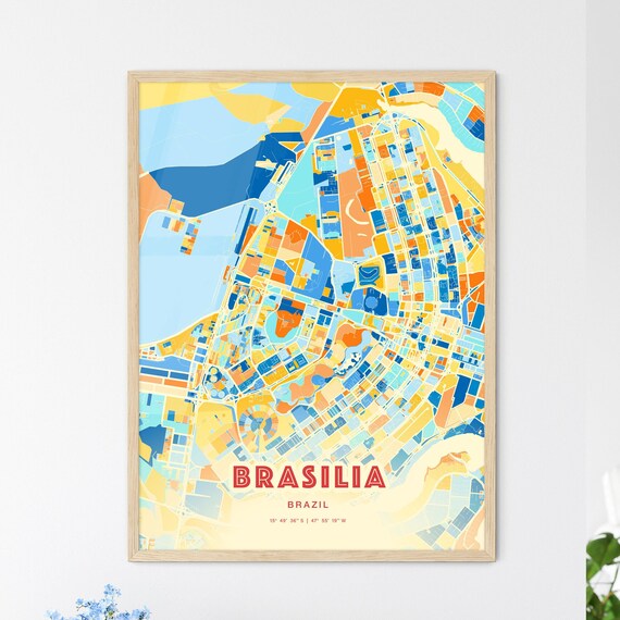 Brasilia Brazil City Map Art Poster Blue Orange Street Style