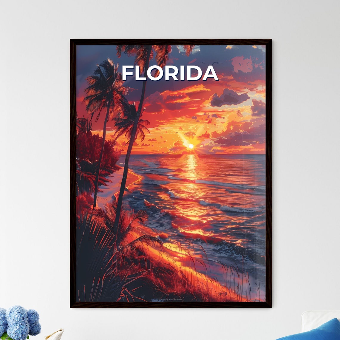 Florida Palm Beach Ocean Sunset Tropical Scene Travel Poster