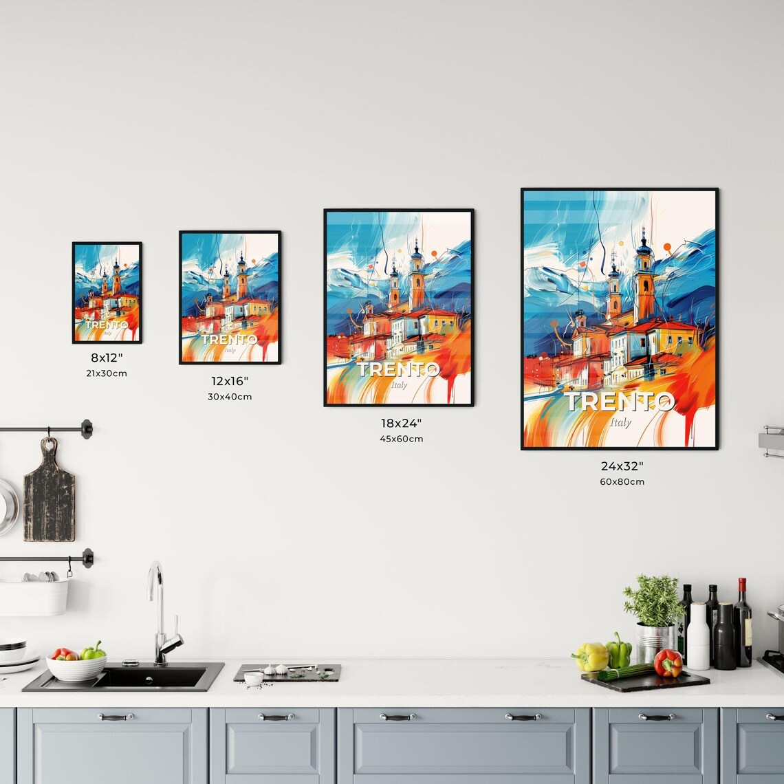 Trento Italy Colorful Abstract Church Towers Alpine Art Poster - Image 3
