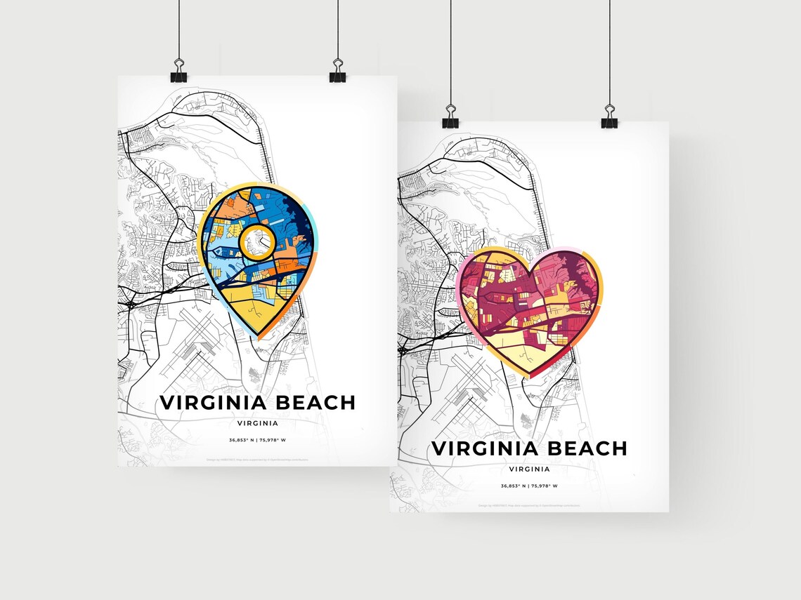 Virginia Beach Virginia Minimal City Map Colorful Heart Icon Art Poster - Image 2