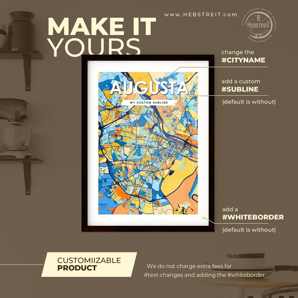 Augusta Vibrant Geometric Mosaic City Street Map Artwork Poster - Image 2
