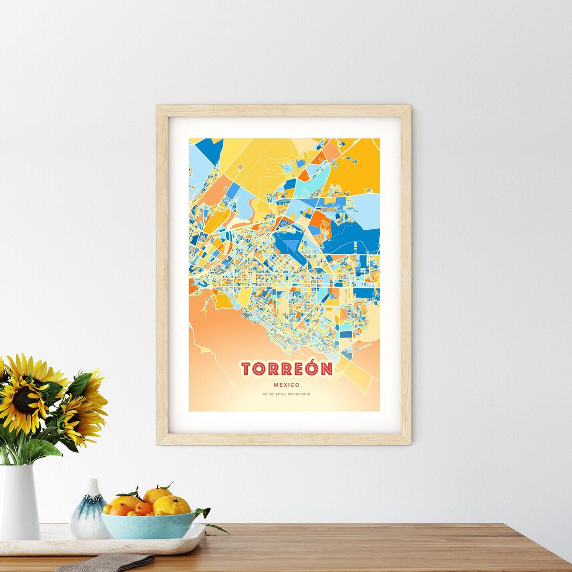 Abstract Torreon Mexico Modern Colorful City Street Map Art Poster - Image 2