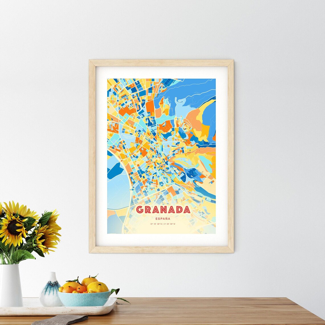 Granada Spain Blue Orange Colorful City Street Map Poster Gift - Image 2